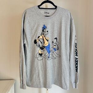 Disney Mickey Mouse, Goofy, and Pluto Gray Long Sleeve Graphic Tee, Large NWT
